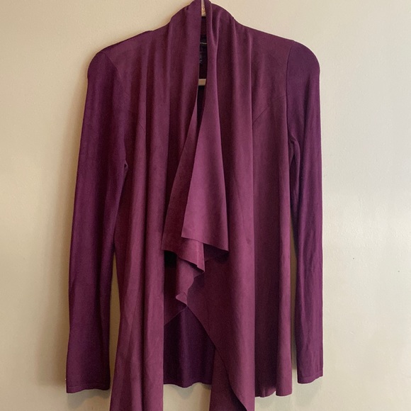 INC Waterfall Faux Suede front and Ribbed Back Open Cardigan - Picture 7 of 7